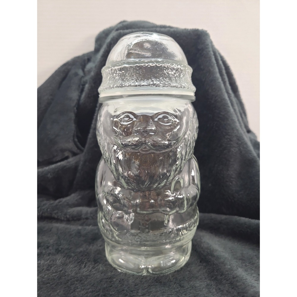Anchor Hocking Santa Claus Sealed Jar Canister Clear Glass‎ Apothecary  8" Tall